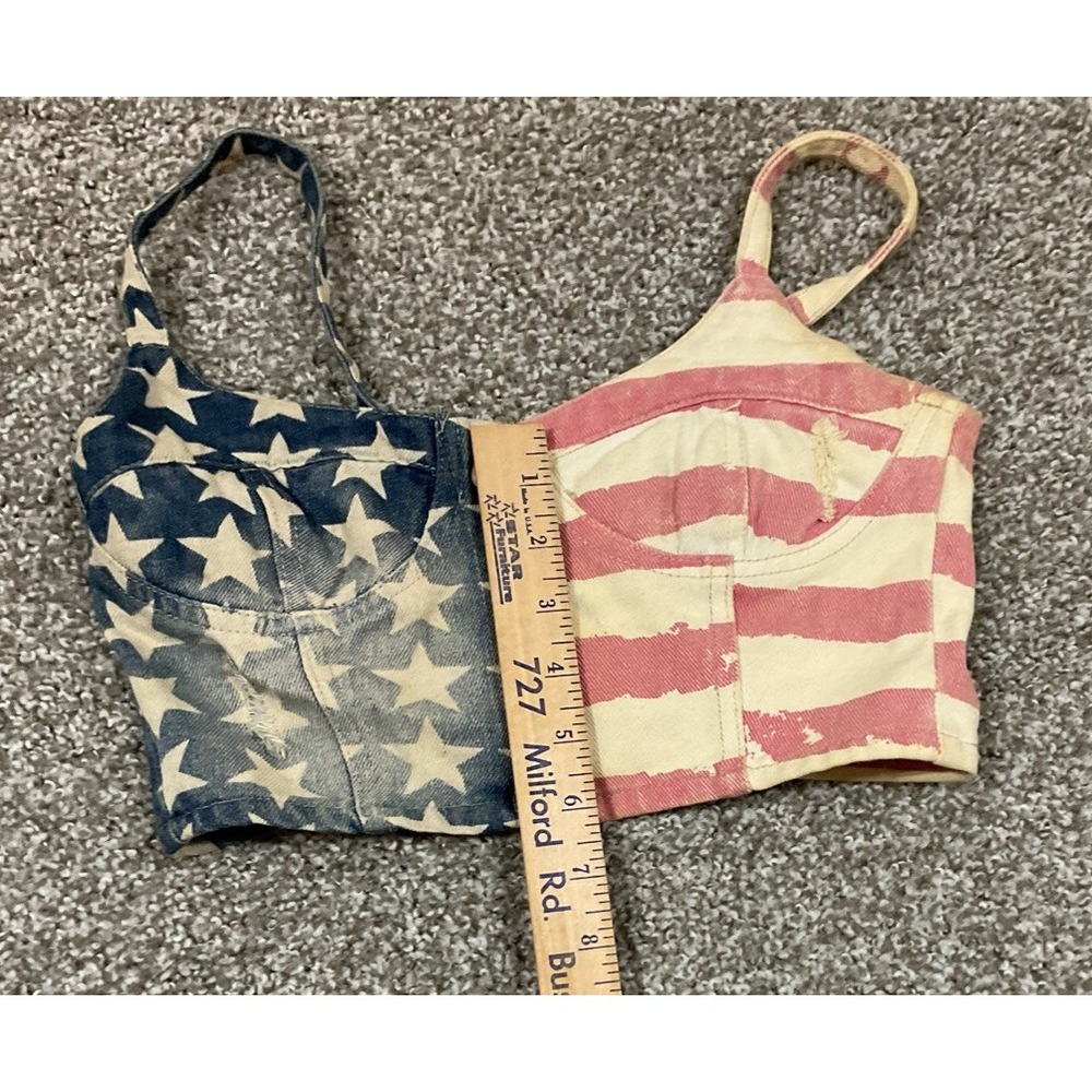 36point5 Distressed Denim‎ American Flag Snap Front Bustier Corset Halter Top Sm - Picture 8 of 8